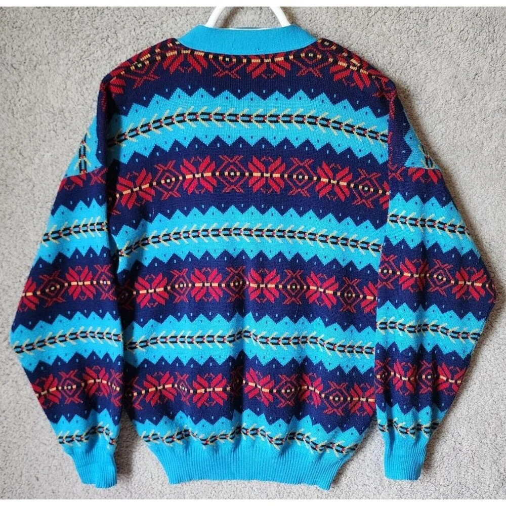 VTG Gibi Western Aztec Striped‎ Button Long Sleeve Cardigan Sweater Size Large